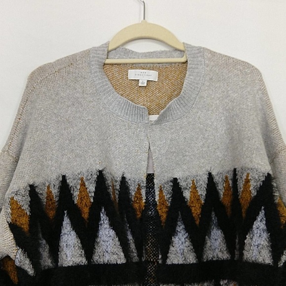 New Direction Silver Heather Chevron Cardigan Mom Sweater - Picture 3 of 11
